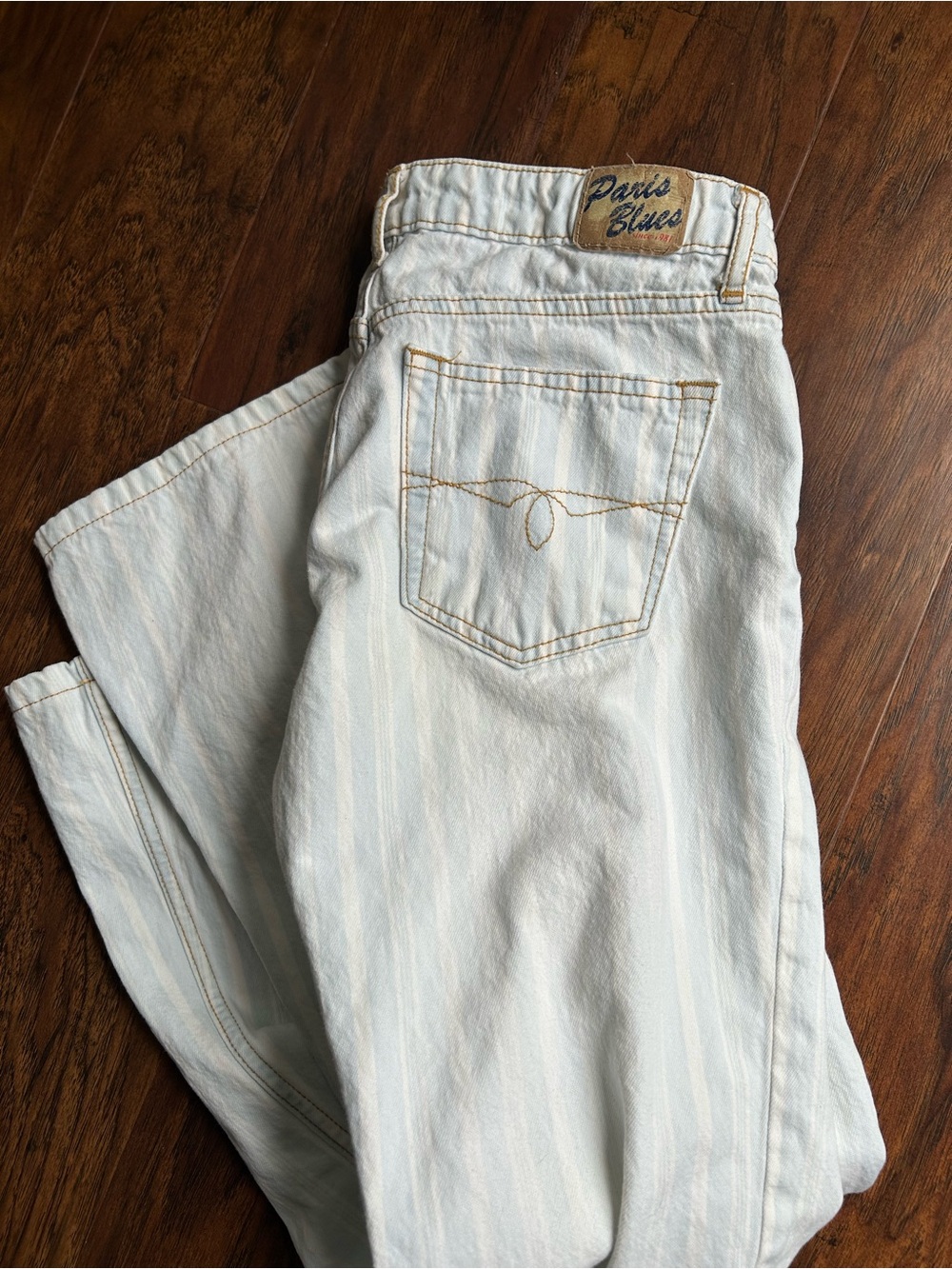 Paris Blues Light Blue Striped Denim Low Rise Flare Jeans • Size 1 • Vintage - Picture 6 of 12